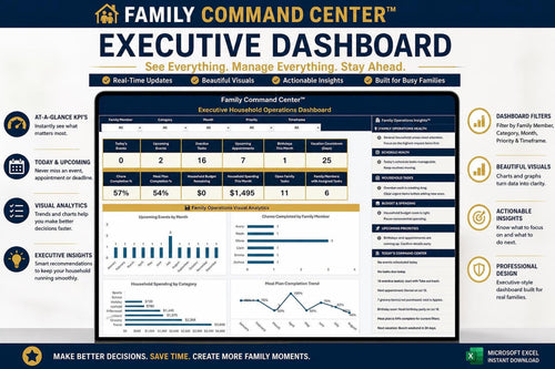 Family Command Center™ Excel Dashboard | Household Planner & Family Organizer