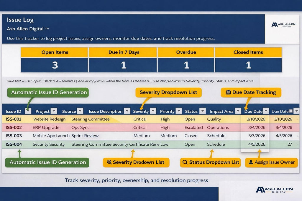 Project Issue Log Tracker