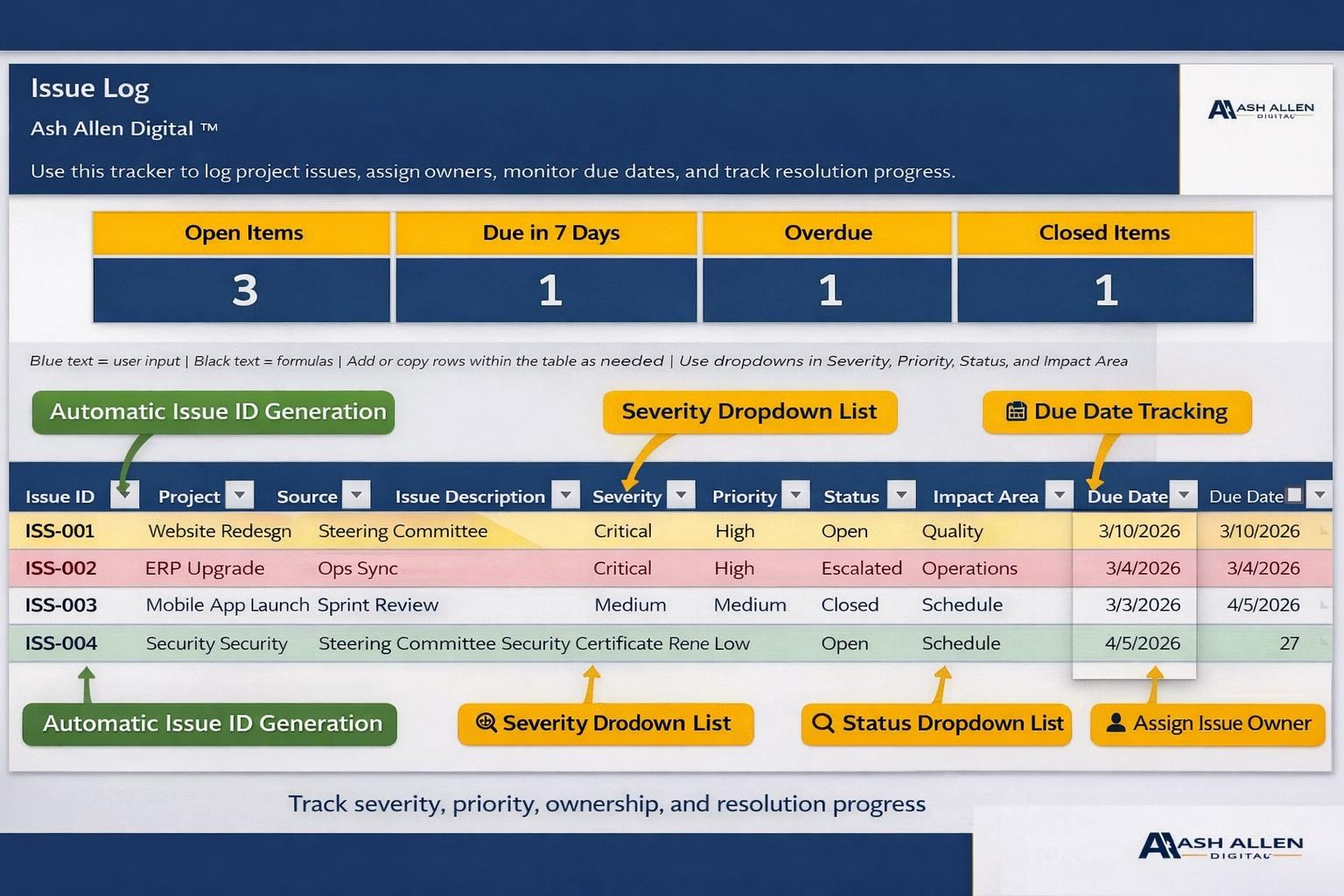 Project Issue Log Tracker