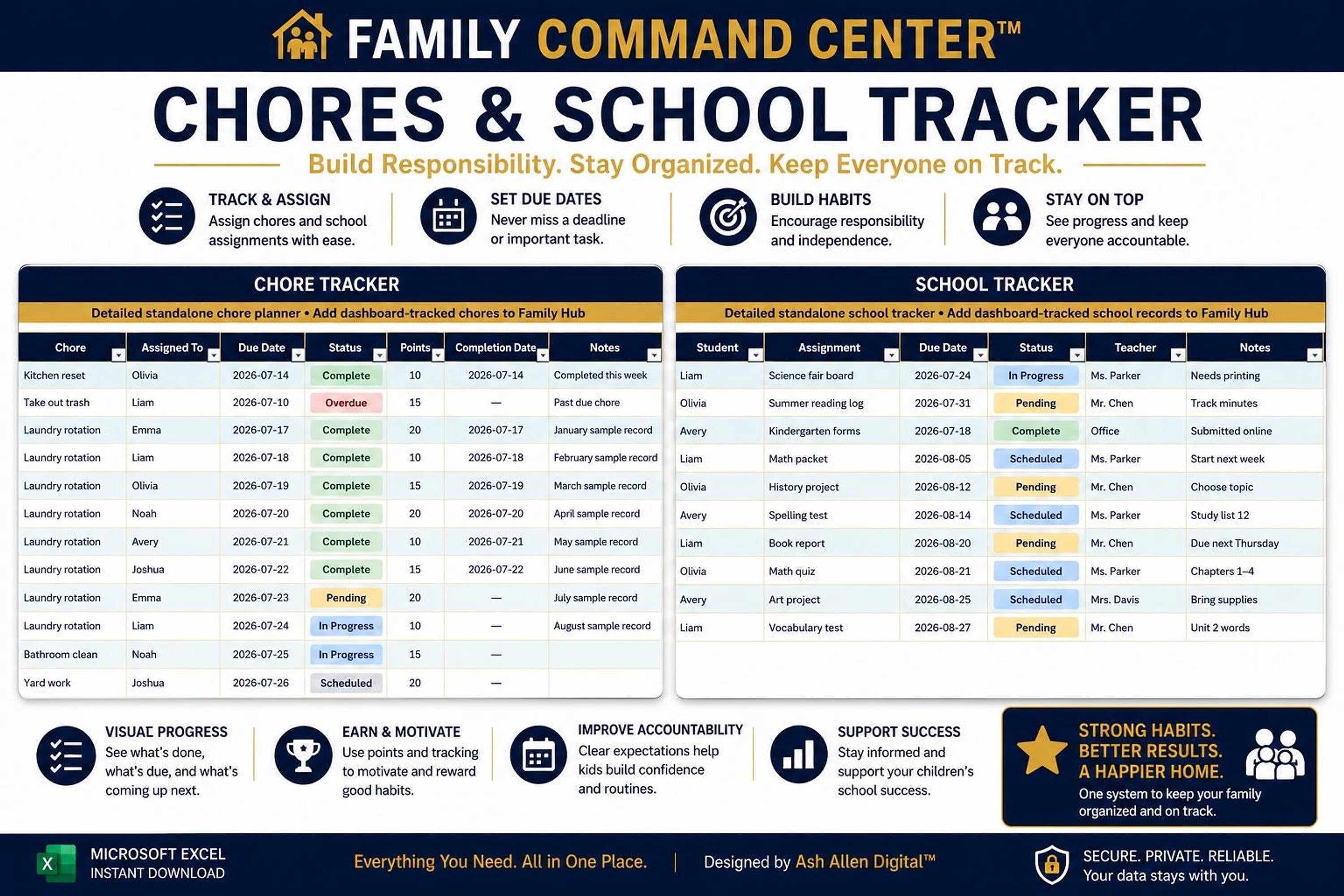 Family Command Center™ Excel Dashboard | Household Planner & Family Organizer