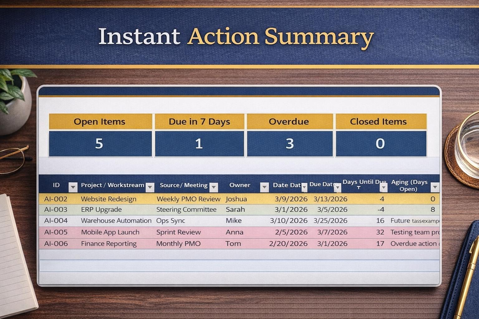 Action Item Tracker Excel Template