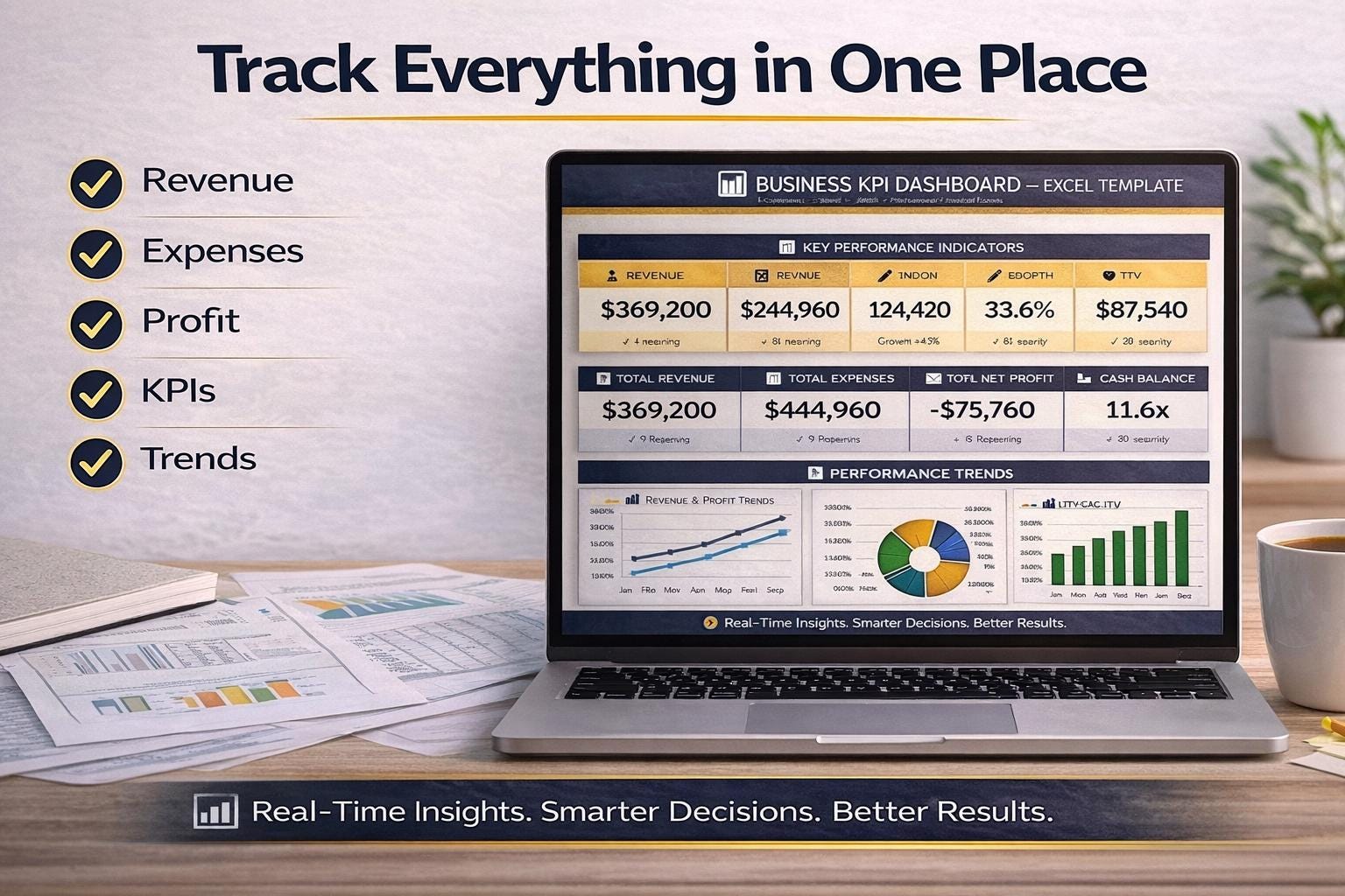 Business KPI Dashboard Excel