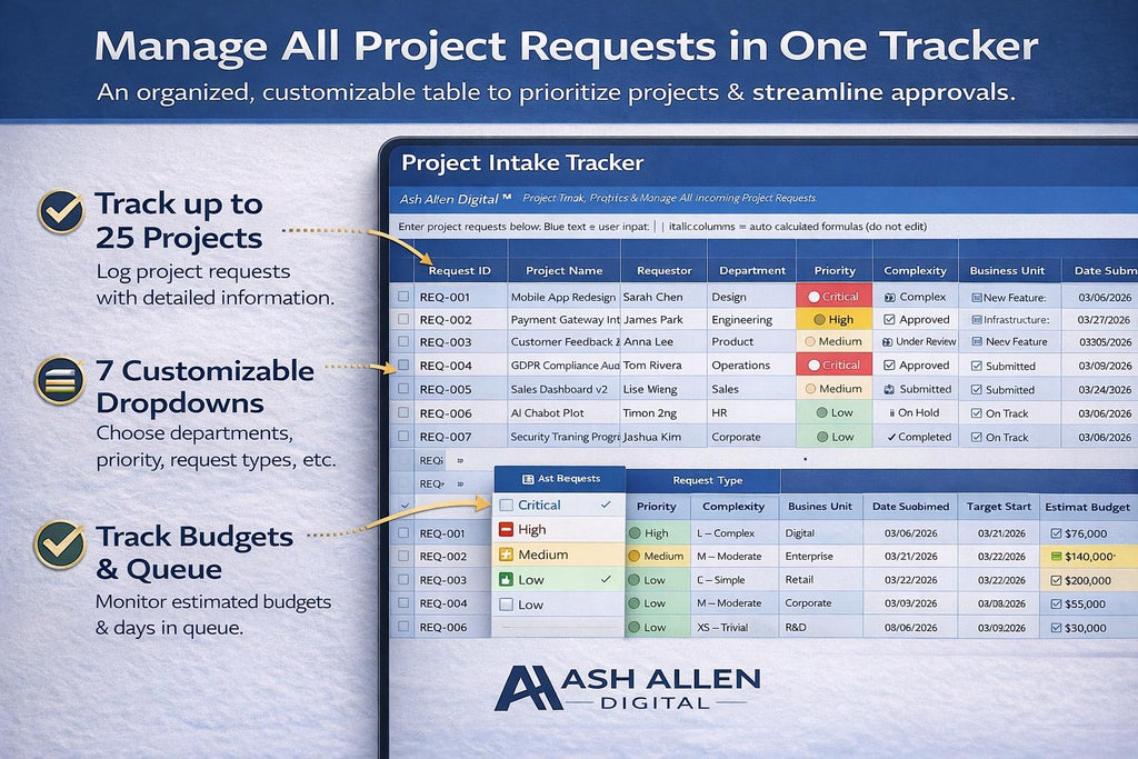 Project Intake Tracker Excel Dashboard