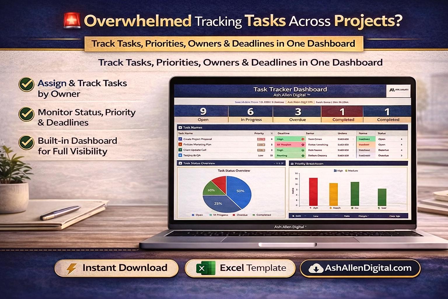 Task Tracker Dashboard Excel Template