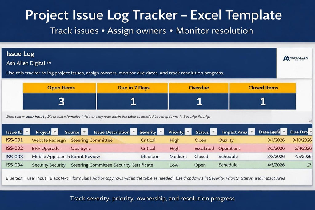 Project Issue Log Tracker