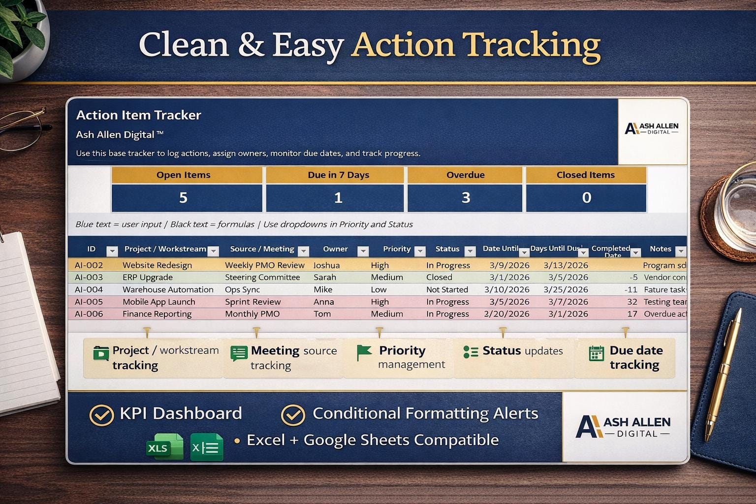 Action Item Tracker Excel Template