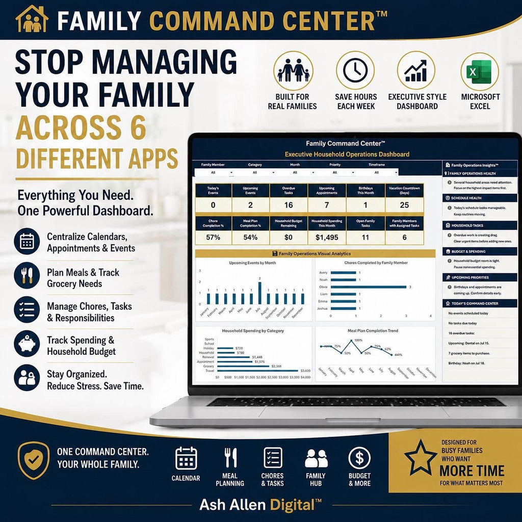 Family Command Center™ Excel Dashboard | Household Planner & Family Organizer