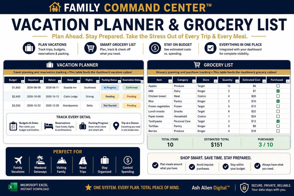 Family Command Center™ Excel Dashboard | Household Planner & Family Organizer