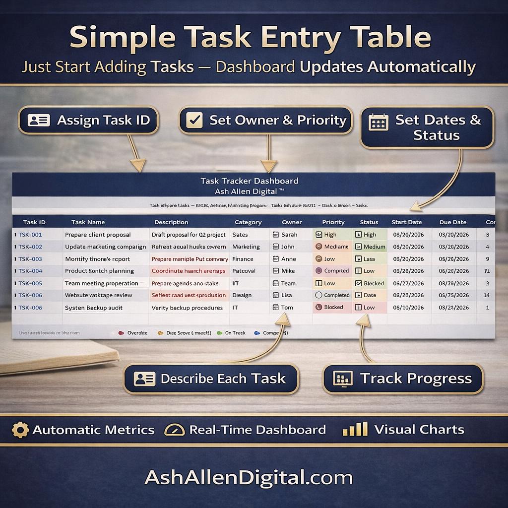 Task Tracker Dashboard Excel Template