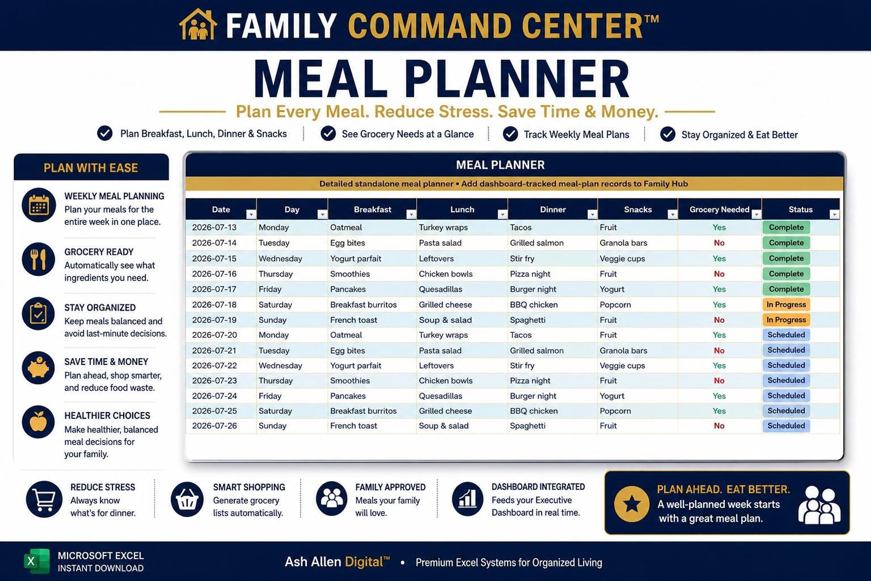 Family Command Center™ Excel Dashboard | Household Planner & Family Organizer