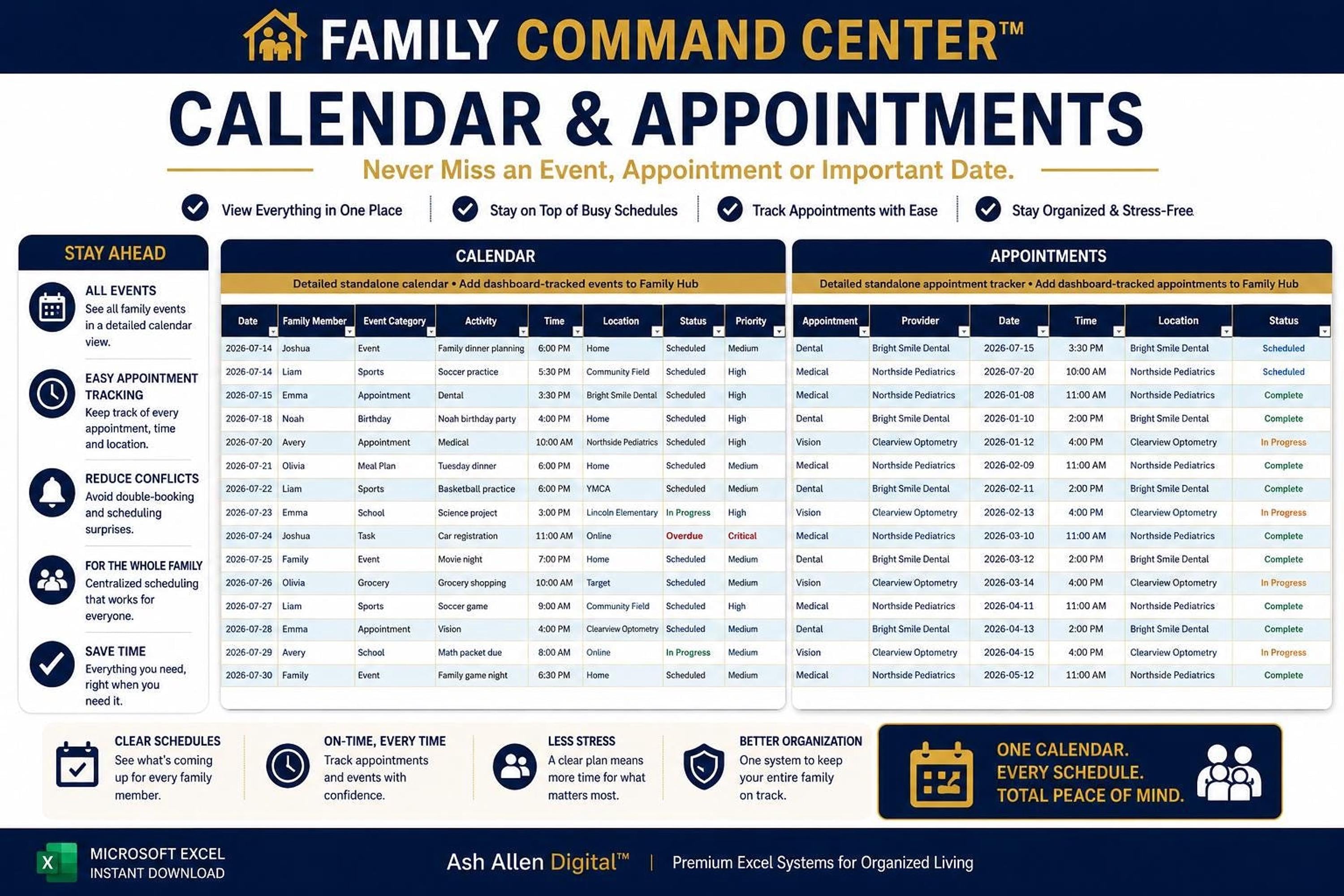 Family Command Center™ Excel Dashboard | Household Planner & Family Organizer