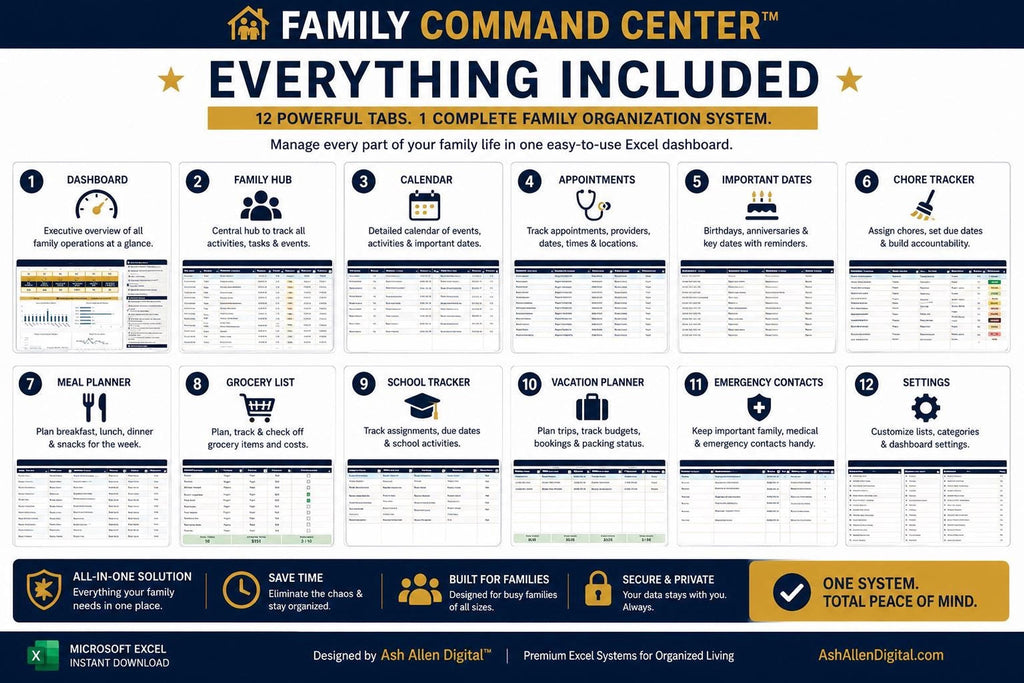 Family Command Center™ Excel Dashboard | Household Planner & Family Organizer