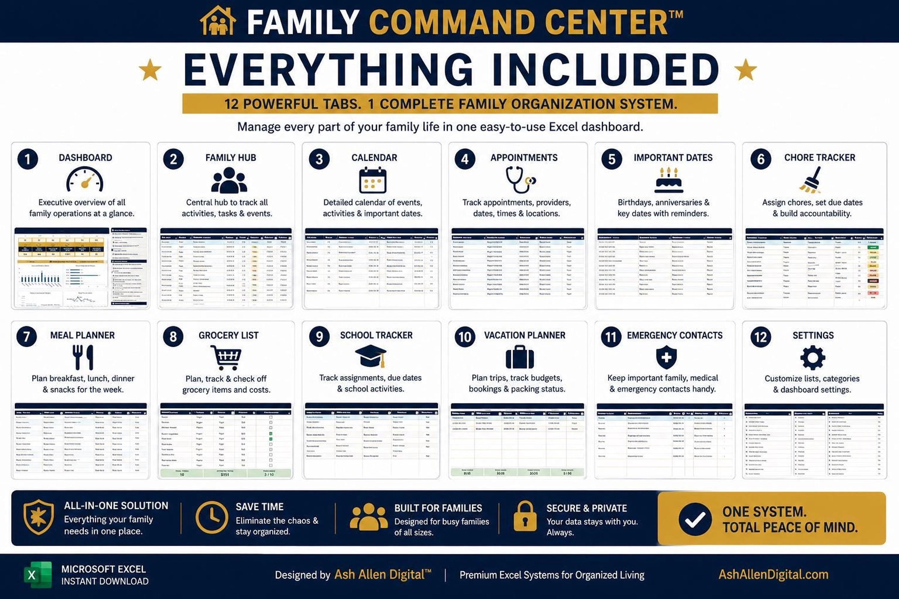Family Command Center™ Excel Dashboard | Household Planner & Family Organizer