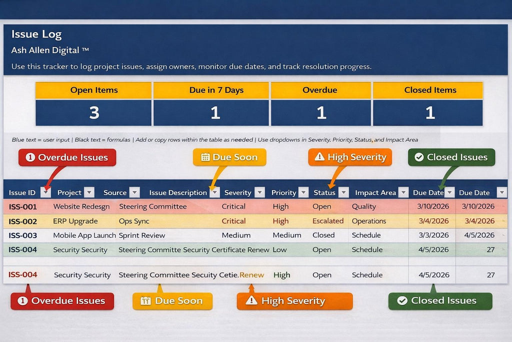 Project Issue Log Tracker
